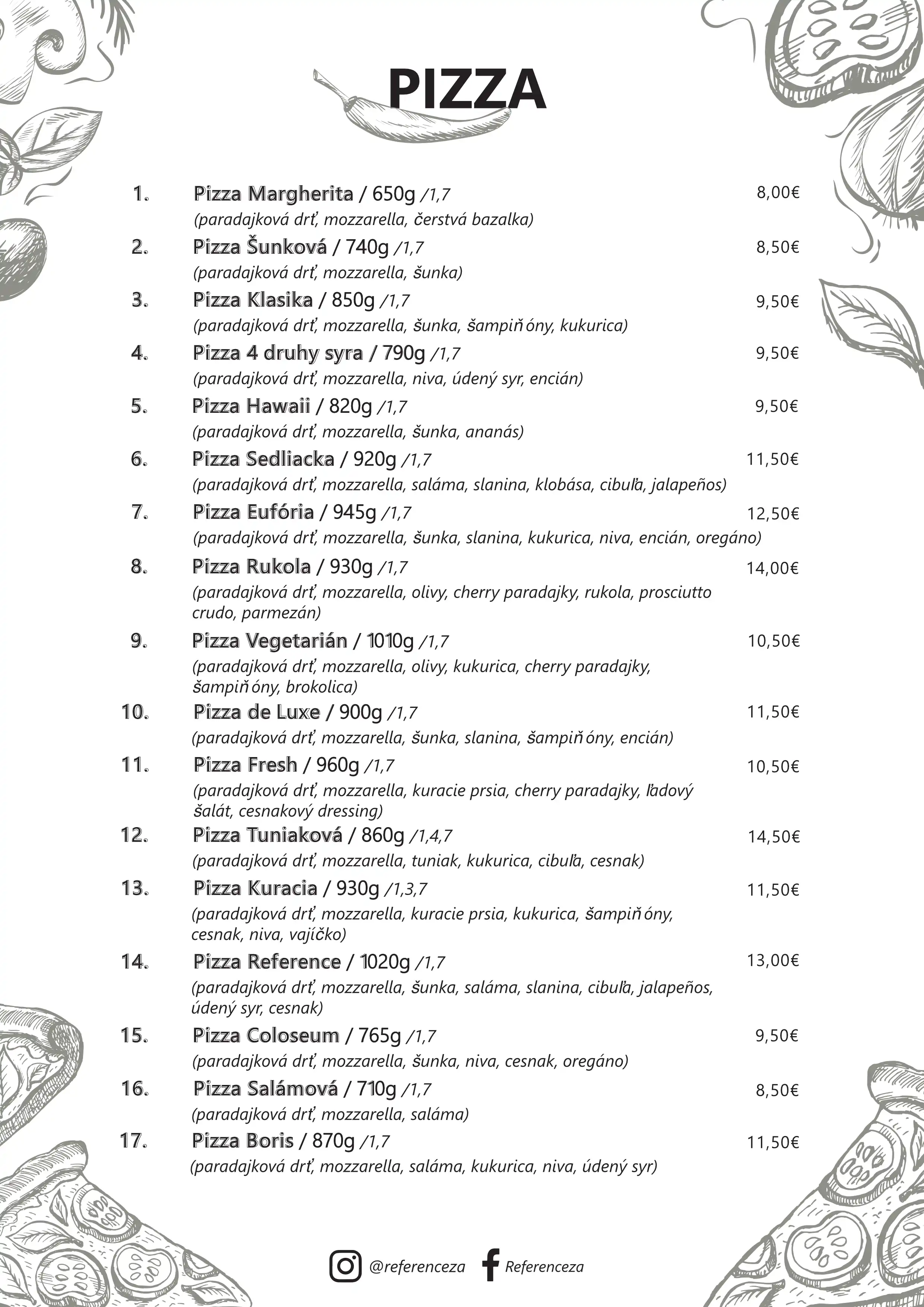 Jedálny lístok Reference – strana 1